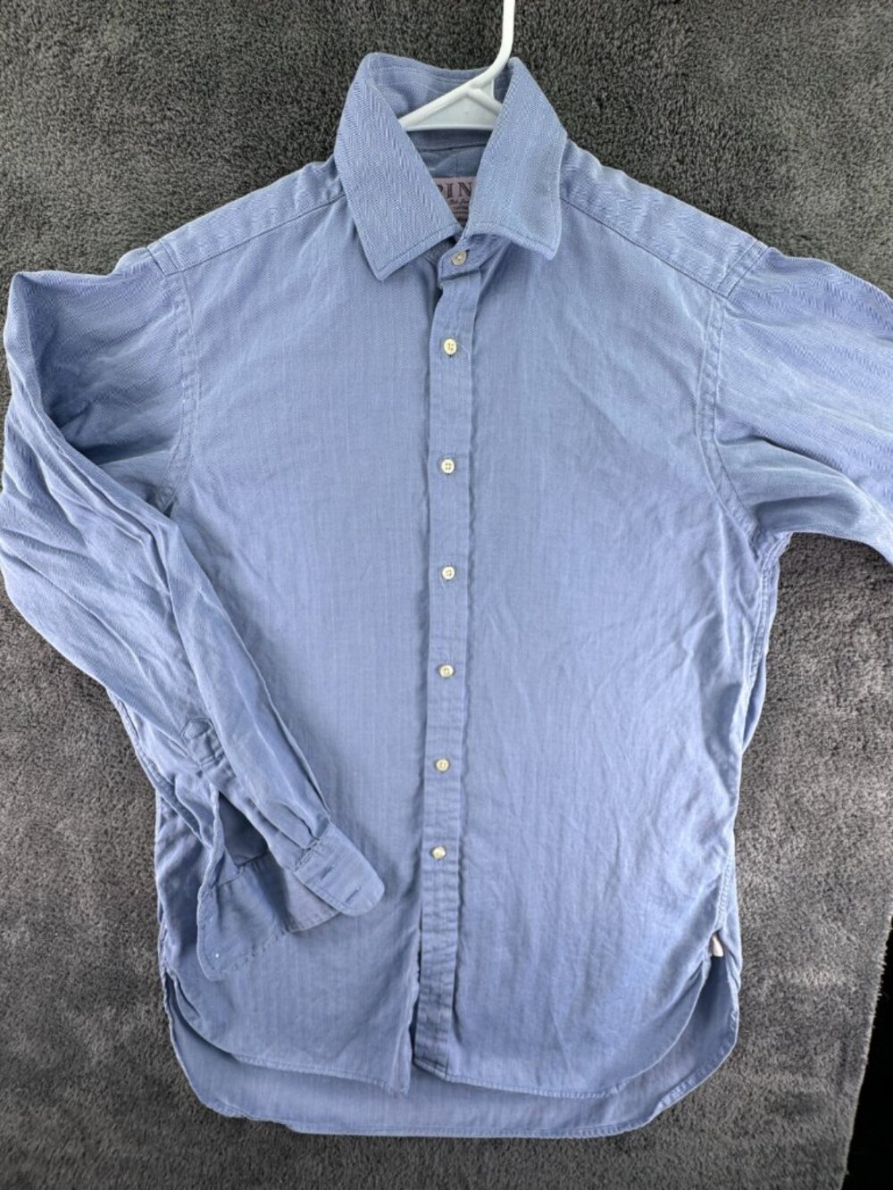 Thomas Pink Herringbone Long Sleeve Button Up Shirt Blue 15 35 Ireland Cotton